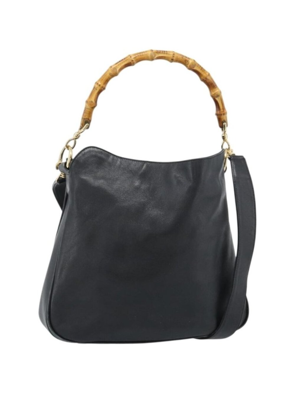 GUCCI Bamboo Shoulder Bag Leather 2way Black Gold 001 3754 1638